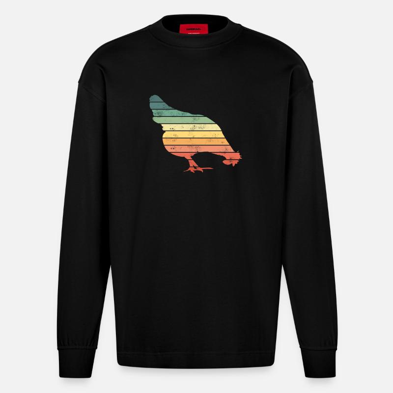 Huhn Hühner - Heavyweight Oversized Organic Langarmshirt Made in EU - SOLID BLACK