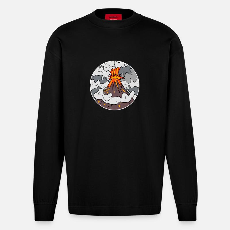Vulkan Berg Kreis Berge Vulkane - Heavyweight Oversized Organic Langarmshirt Made in EU - SOLID BLACK
