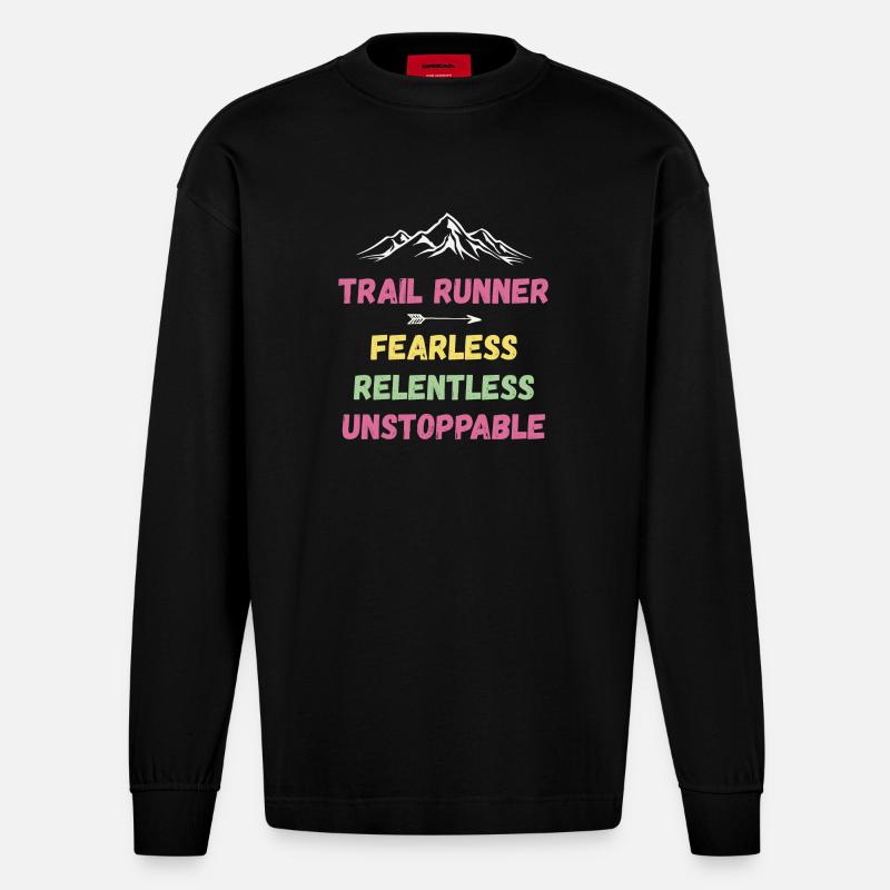 Trail Runner - Intrépide. Implacable. Imparable. - Manches longues bio épais oversize fabriqué en UE - SOLID BLACK