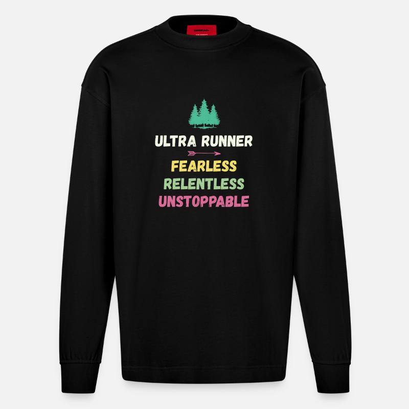 Ultra Runnner - Intrépide. Implacable. Imparable. - Manches longues bio épais oversize fabriqué en UE - SOLID BLACK