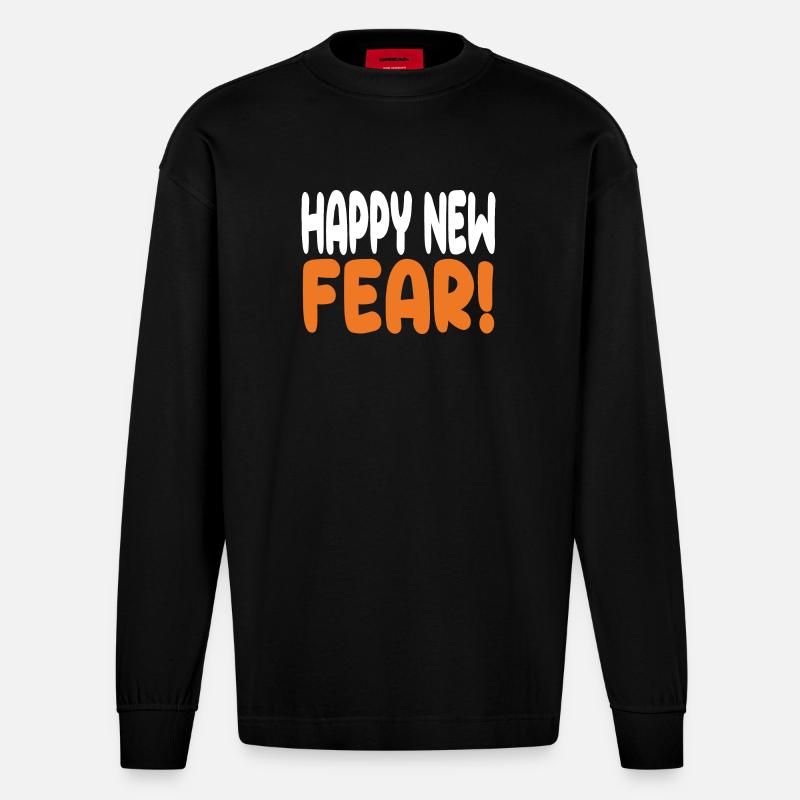 Frohe neue Angst! - Heavyweight Oversized Organic Langarmshirt Made in EU - SOLID BLACK