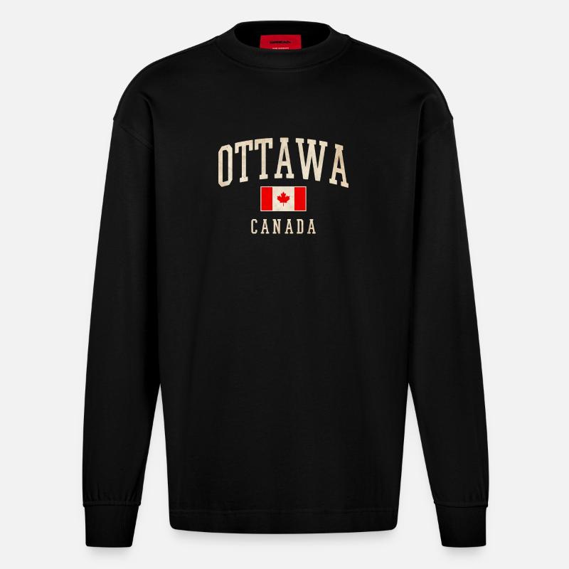 Conception du drapeau d’Ottawa Canada - Manches longues bio épais oversize fabriqué en UE - SOLID BLACK