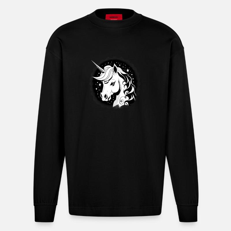 Goth Einhorn - Heavyweight Oversized Organic Langarmshirt Made in EU - SOLID BLACK