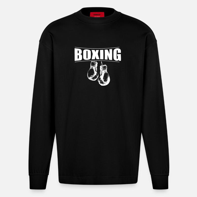 Boxe avec des gants - Manches longues bio épais oversize fabriqué en UE - SOLID BLACK