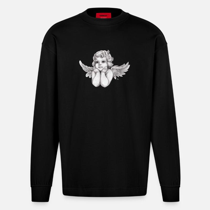 Kleine träumerische Engel-Putte - Heavyweight Oversized Organic Langarmshirt Made in EU - SOLID BLACK
