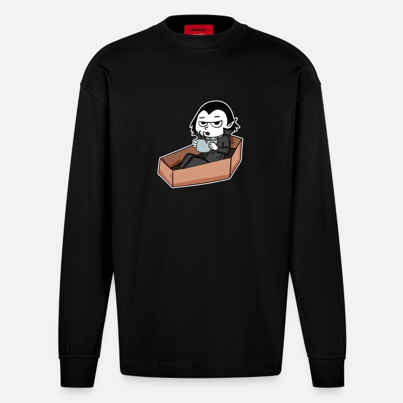 Vampire boit du café - Manches longues bio épais oversize fabriqué en UE - SOLID BLACK
