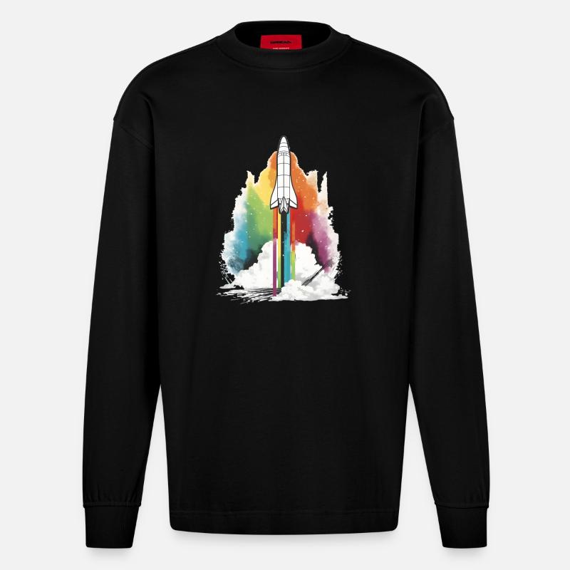 Regenbogen Rakete - Heavyweight Oversized Organic Langarmshirt Made in EU - SOLID BLACK