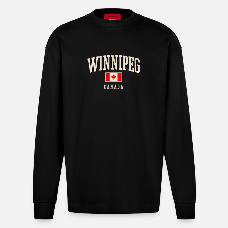 Winnipeg Canada Rétro Varsity - Manches longues bio épais oversize fabriqué en UE - SOLID BLACK