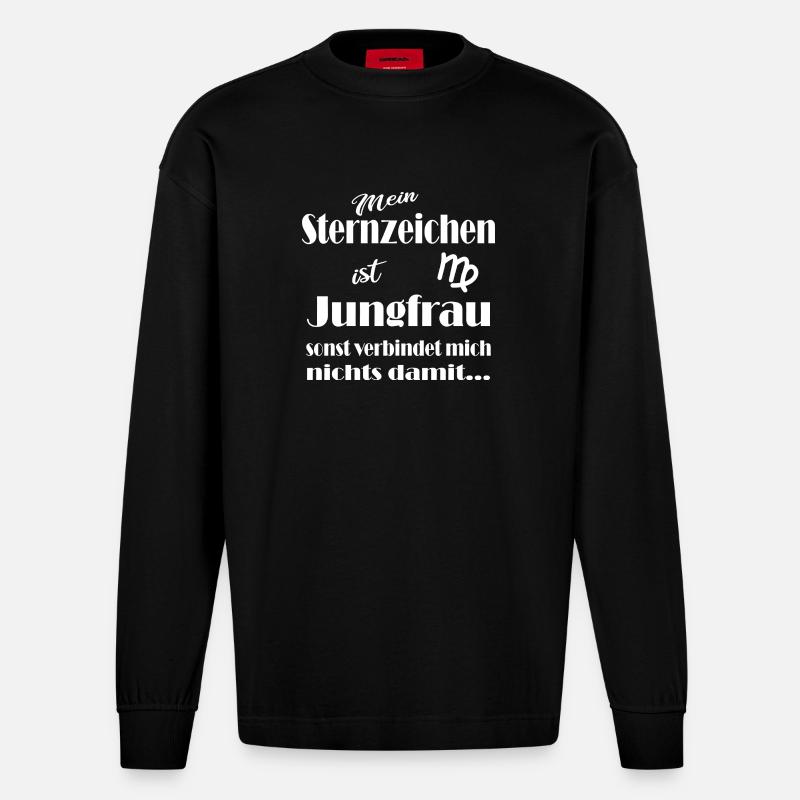 Sternzeichen Jungfrau - Heavyweight Oversized Organic Langarmshirt Made in EU - SOLID BLACK