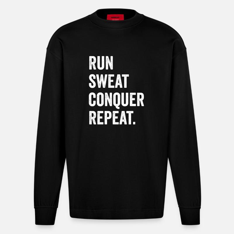 Courir. Sueur. Conquérir. Répéter. - Manches longues bio épais oversize fabriqué en UE - SOLID BLACK