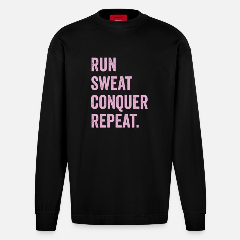 Courir. Sueur. Conquérir. Répéter. - Manches longues bio épais oversize fabriqué en UE - SOLID BLACK