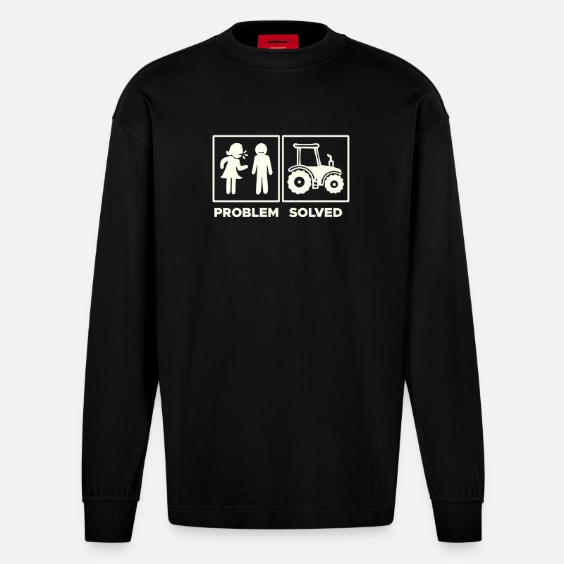Traktor Statement Nutzfahrzeug Fahrzeug Ackerbau - Heavyweight Oversized Organic Langarmshirt Made in EU - SOLID BLACK