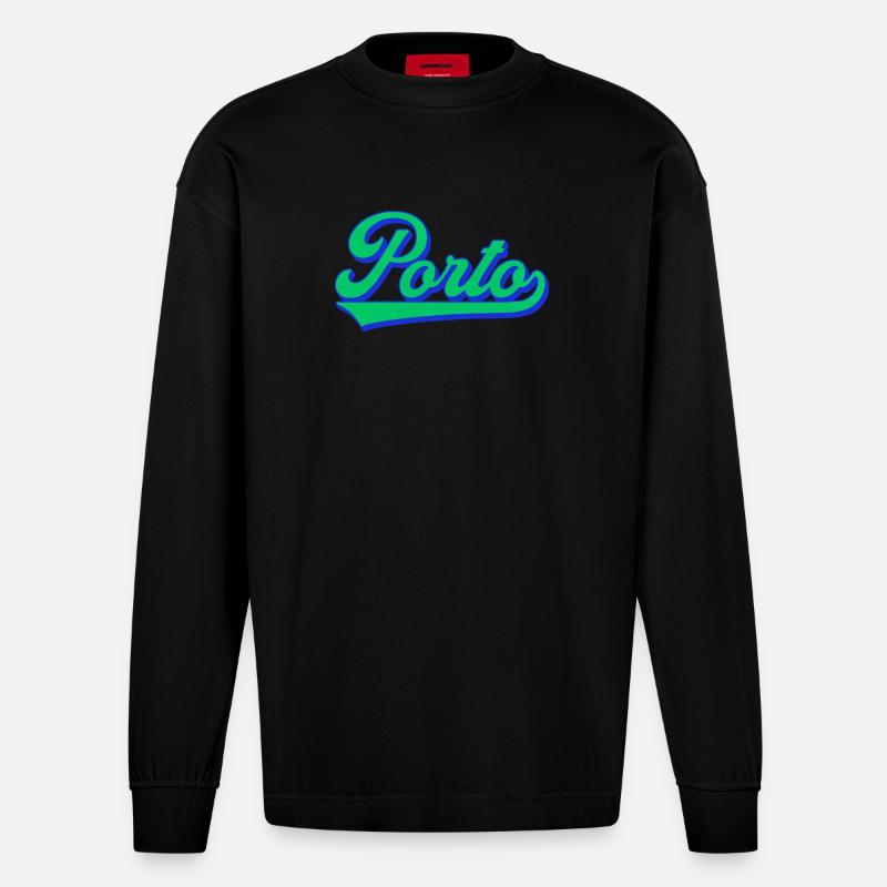 Porto Neon Script Retro - Heavyweight Oversized Organic Langarmshirt Made in EU - SOLID BLACK