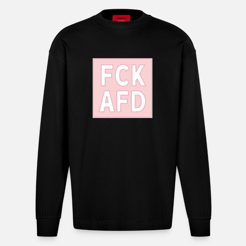 FCK AFD rosa - Heavyweight Oversized Organic Langarmshirt Made in EU - SOLID BLACK