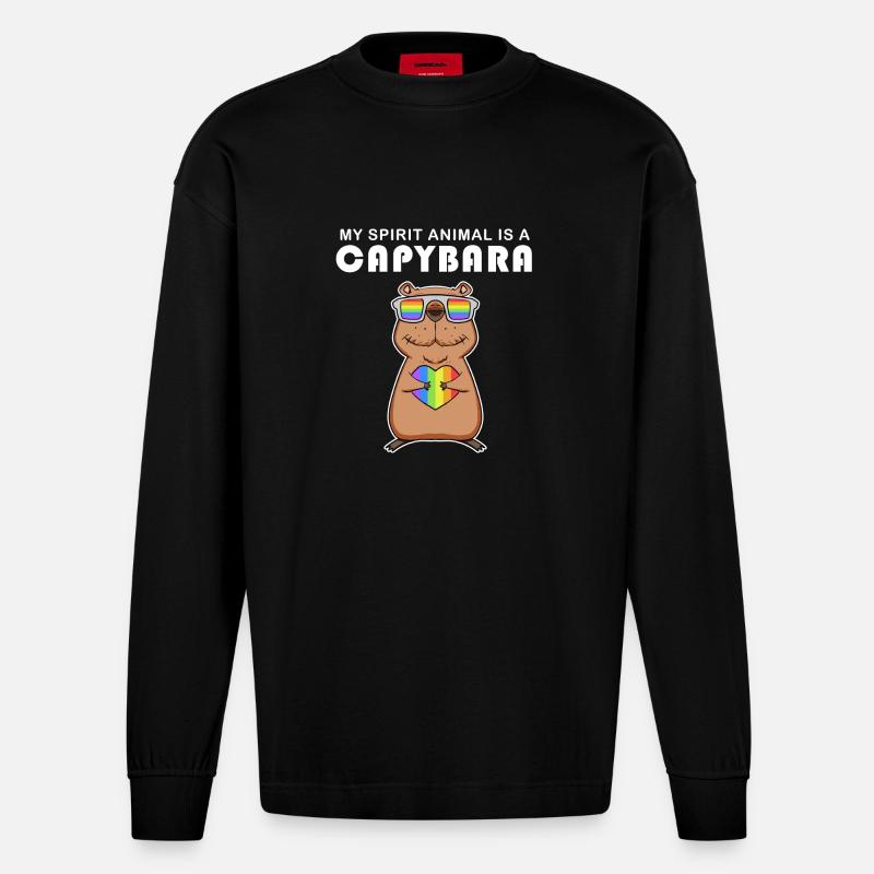 Capybara Capybara Cadeau - Manches longues bio épais oversize fabriqué en UE - SOLID BLACK