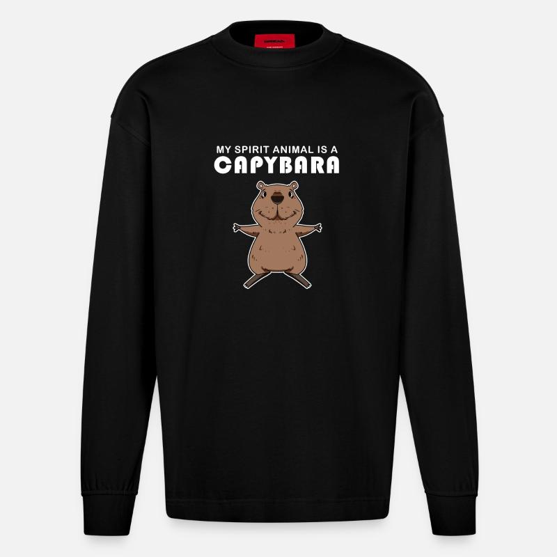 Capybara Capybara Gift - Heavyweight Oversized Organic Longsleeve Shirt Made in EU - SOLID BLACK