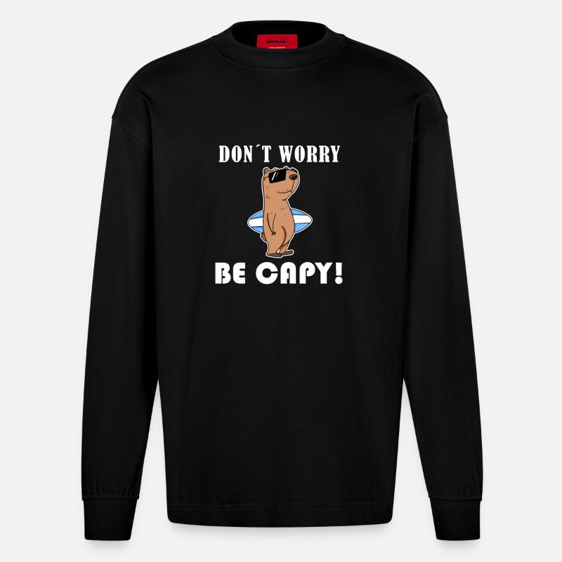 Capybara Capybara Gift - Heavyweight Oversized Organic Longsleeve Shirt Made in EU - SOLID BLACK