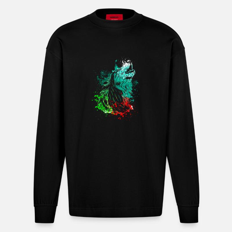 Splash Art Heulender Wolf - Heavyweight Oversized Organic Langarmshirt Made in EU - SOLID BLACK