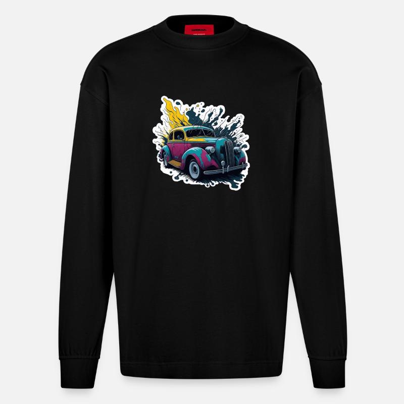 Farbiger Oldtimer Spritzer - Heavyweight Oversized Organic Langarmshirt Made in EU - SOLID BLACK