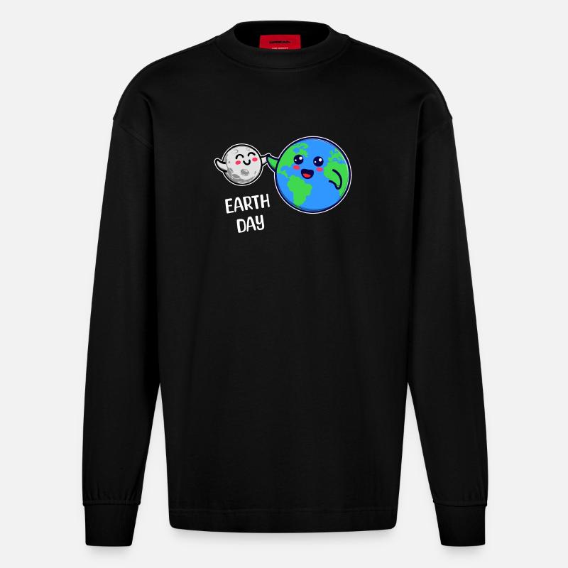 Mutter Erde Umwelt Umweltfreundlich Statement - Heavyweight Oversized Organic Langarmshirt Made in EU - SOLID BLACK