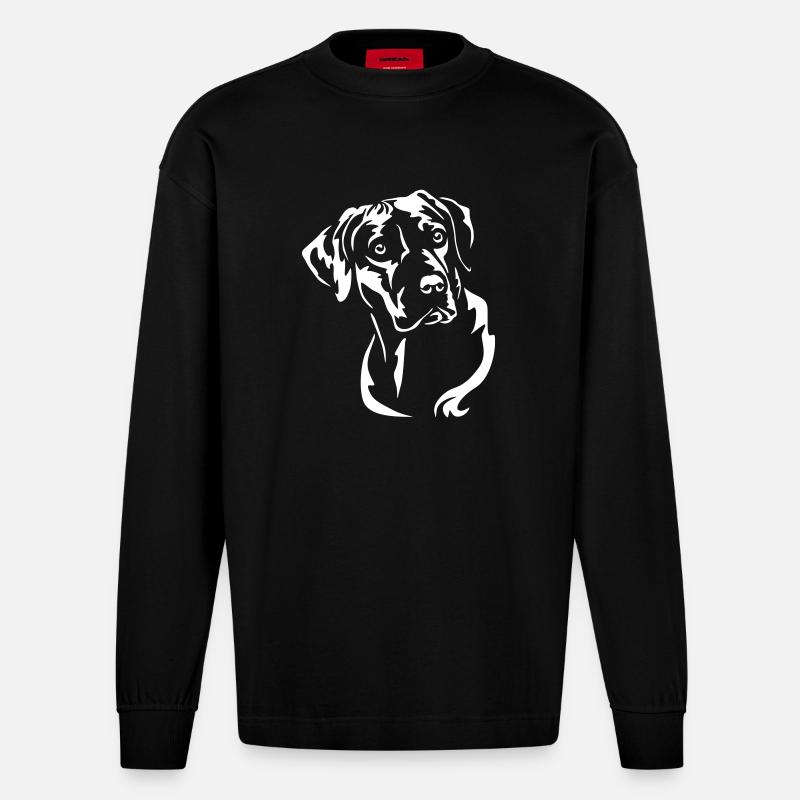Rhodesian Ridgeback Kopf "Black Edition" - Heavyweight Oversized Organic Langarmshirt Made in EU - SOLID BLACK