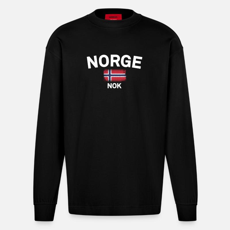 Norge NOK Flaggenemblem - Heavyweight Oversized Organic Langarmshirt Made in EU - SOLID BLACK