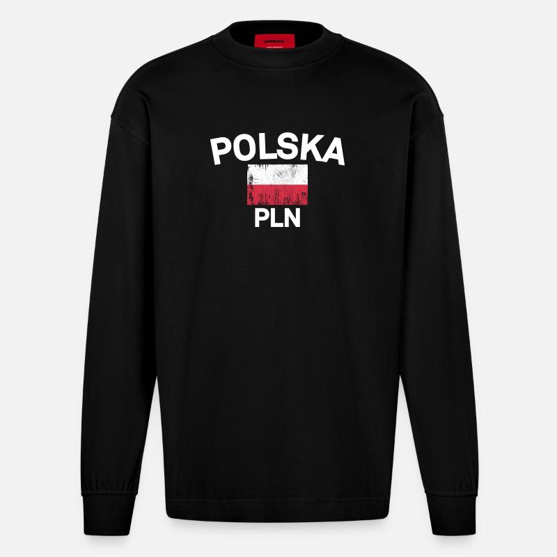 Drapeau Polska Emblème PLN - Manches longues bio épais oversize fabriqué en UE - SOLID BLACK