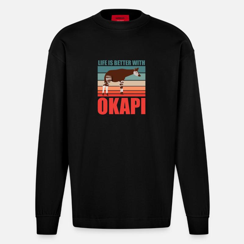 Okapi im Einklang mit der Natur - Heavyweight Oversized Organic Langarmshirt Made in EU - SOLID BLACK