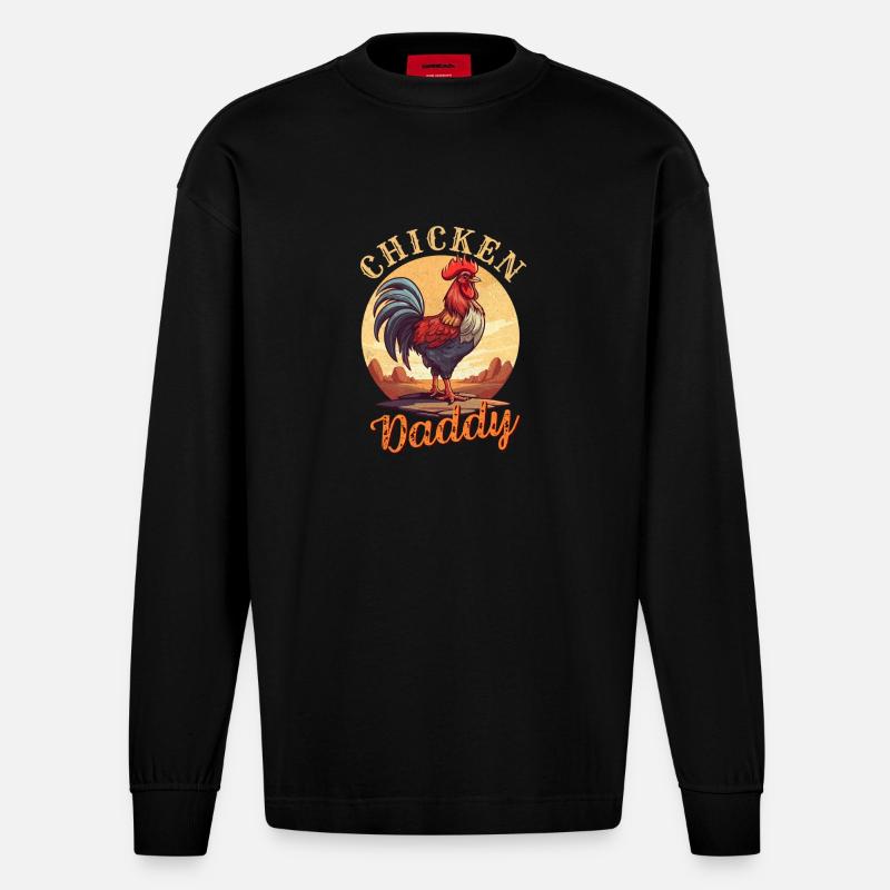 Königlicher Waliser mit Hahnenkopf - Heavyweight Oversized Organic Langarmshirt Made in EU - SOLID BLACK