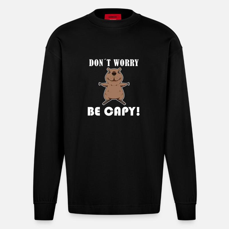 Capybara Wasserschwein Capybaras - Heavyweight Oversized Organic Langarmshirt Made in EU - SOLID BLACK