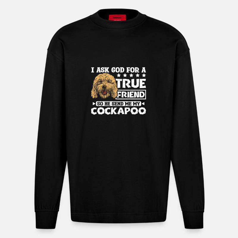 Dieu m’envoie mon cockapoo - Manches longues bio épais oversize fabriqué en UE - SOLID BLACK