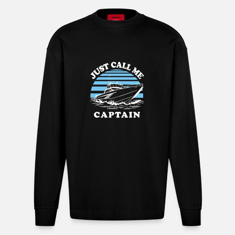 Nenn mich Kapitän | Boot - Heavyweight Oversized Organic Langarmshirt Made in EU - SOLID BLACK