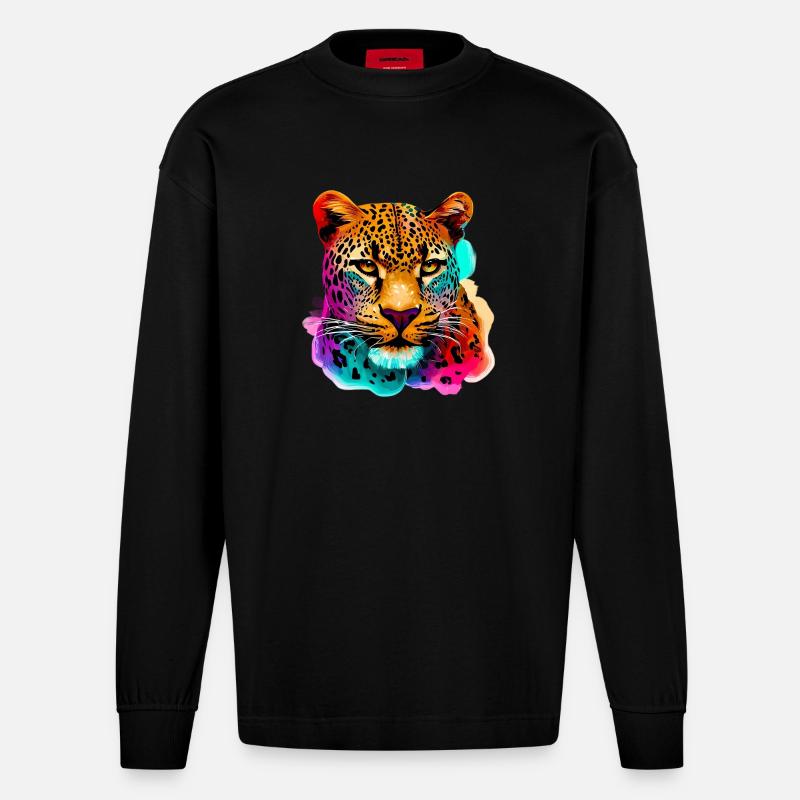Leopard - Heavyweight Oversized Organic Langarmshirt Made in EU - SOLID BLACK