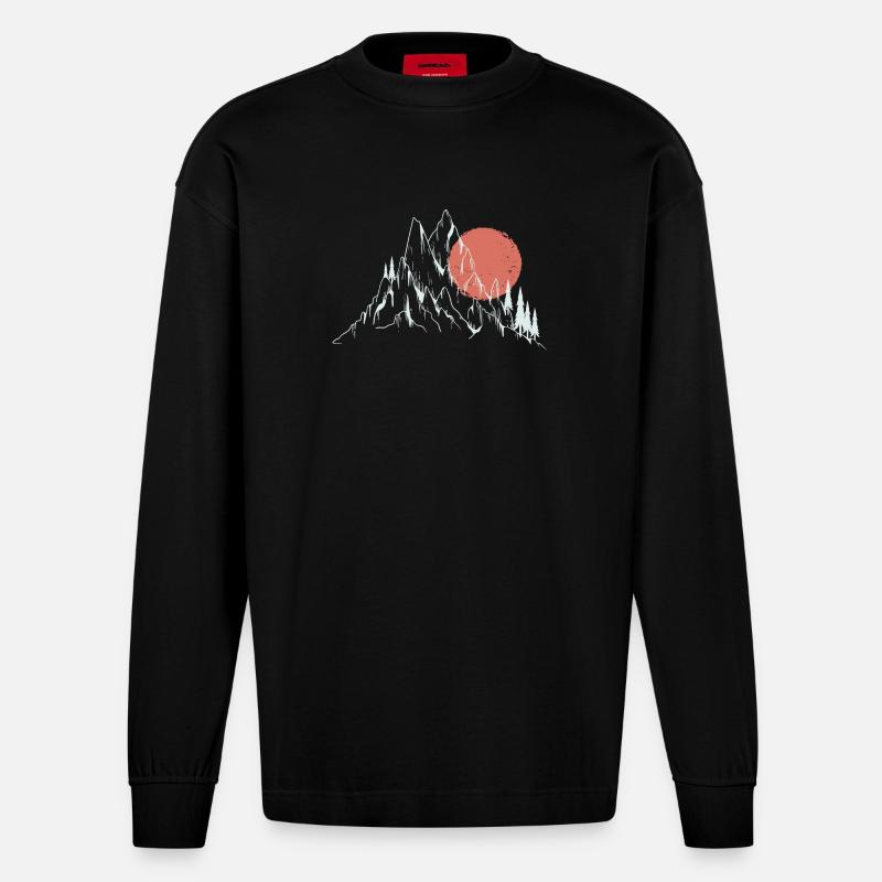 Soleil pourpre sur les sommets alpins - Manches longues bio épais oversize fabriqué en UE - SOLID BLACK