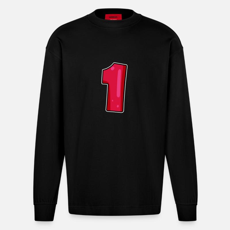 Nummer 1 Rot Dunkel - Heavyweight Oversized Organic Langarmshirt Made in EU - SOLID BLACK