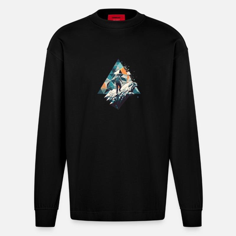 Alpiniste géométrique de style polygone - Manches longues bio épais oversize fabriqué en UE - SOLID BLACK