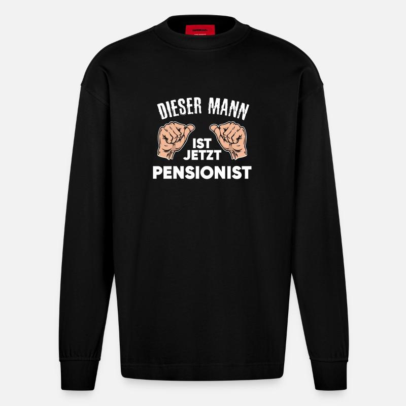 Pensionist Senior Ruhestand Statement Freizeit - Heavyweight Oversized Organic Langarmshirt Made in EU - SOLID BLACK