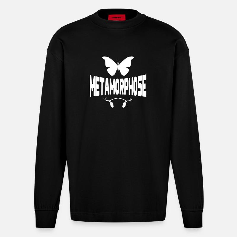 papillon, chrysalide, métamorphose, chenille - Manches longues bio épais oversize fabriqué en UE - SOLID BLACK