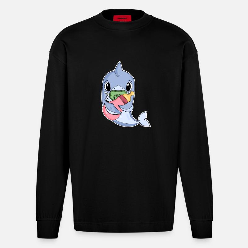Bébé dauphin - Manches longues bio épais oversize fabriqué en UE - SOLID BLACK