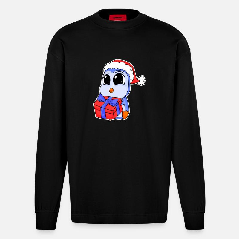 Bébé pingouin Noël - Manches longues bio épais oversize fabriqué en UE - SOLID BLACK
