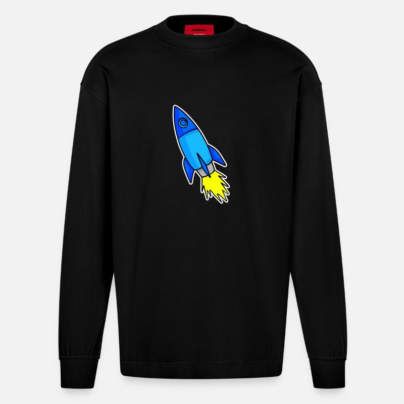 Fusée bleue - Manches longues bio épais oversize fabriqué en UE - SOLID BLACK