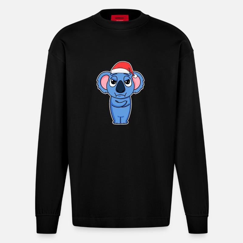 Noël Koala - Manches longues bio épais oversize fabriqué en UE - SOLID BLACK