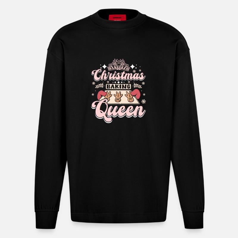Xmas Christmas cookie baking queen - Heavyweight Oversized Organic Langarmshirt Made in EU - SOLID BLACK