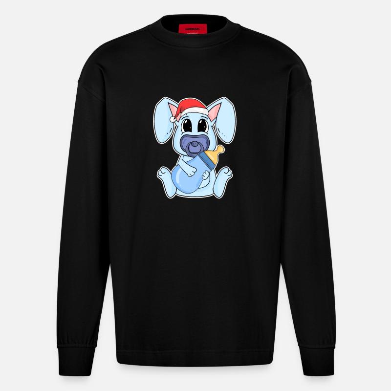 Lapin bébé Noël - Manches longues bio épais oversize fabriqué en UE - SOLID BLACK
