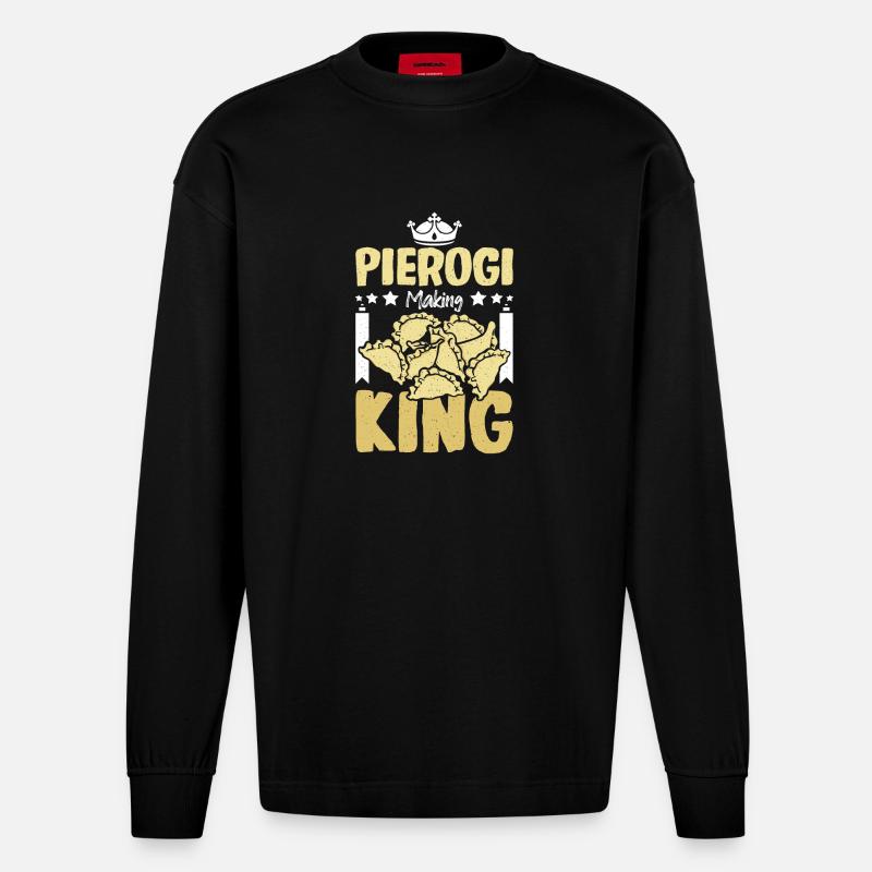 Pierogi making king - Heavyweight Oversized Organic Langarmshirt Made in EU - SOLID BLACK