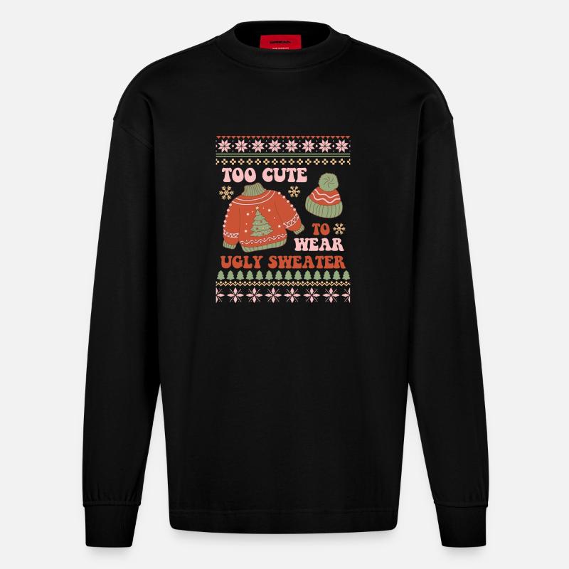 Pull de Noël moche - Manches longues bio épais oversize fabriqué en UE - SOLID BLACK