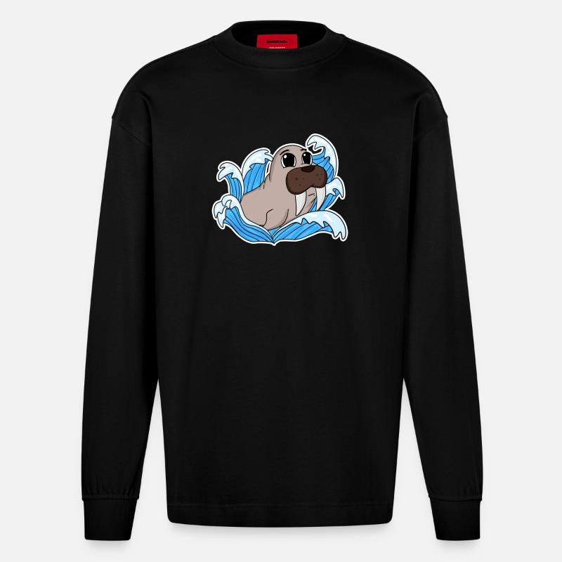 Sceau de morse - Manches longues bio épais oversize fabriqué en UE - SOLID BLACK
