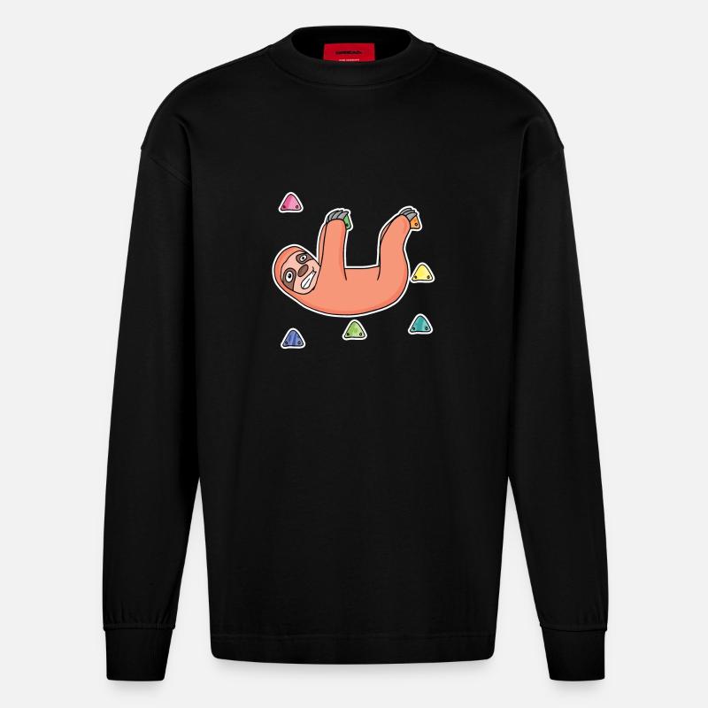 Faultier Felsklettern Klettern - Heavyweight Oversized Organic Langarmshirt Made in EU - SOLID BLACK