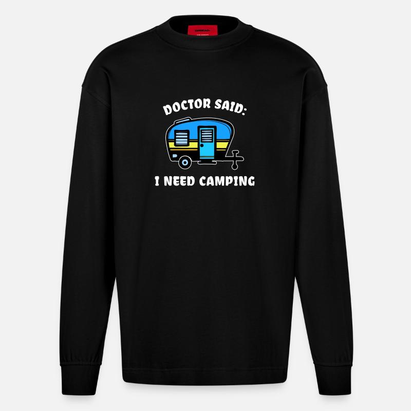 Urlaub Statement Wohnwagen Camping Wanderer - Heavyweight Oversized Organic Langarmshirt Made in EU - SOLID BLACK