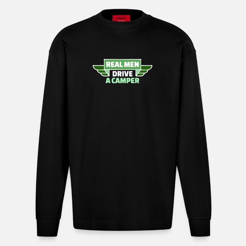 Camper Statement Camping Randonneur Wanderlust - Manches longues bio épais oversize fabriqué en UE - SOLID BLACK